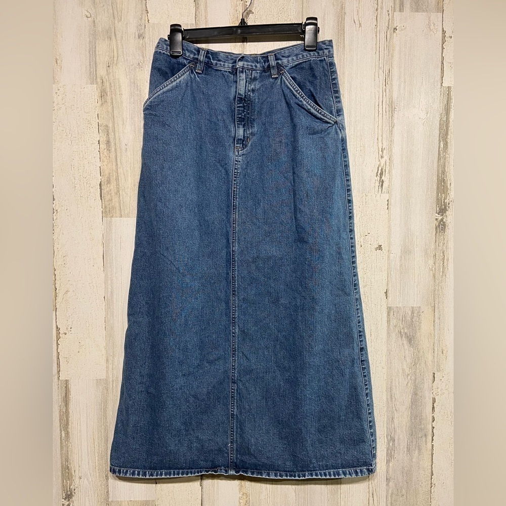 Liz Claiborne Lizwear Jeans Blue Denim Split Maxi Skirt 10